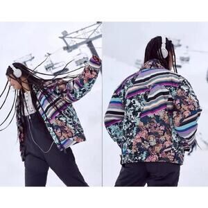 Free People Movement Bunny Slope Puffer Jacket Black Diamond Print Size Large